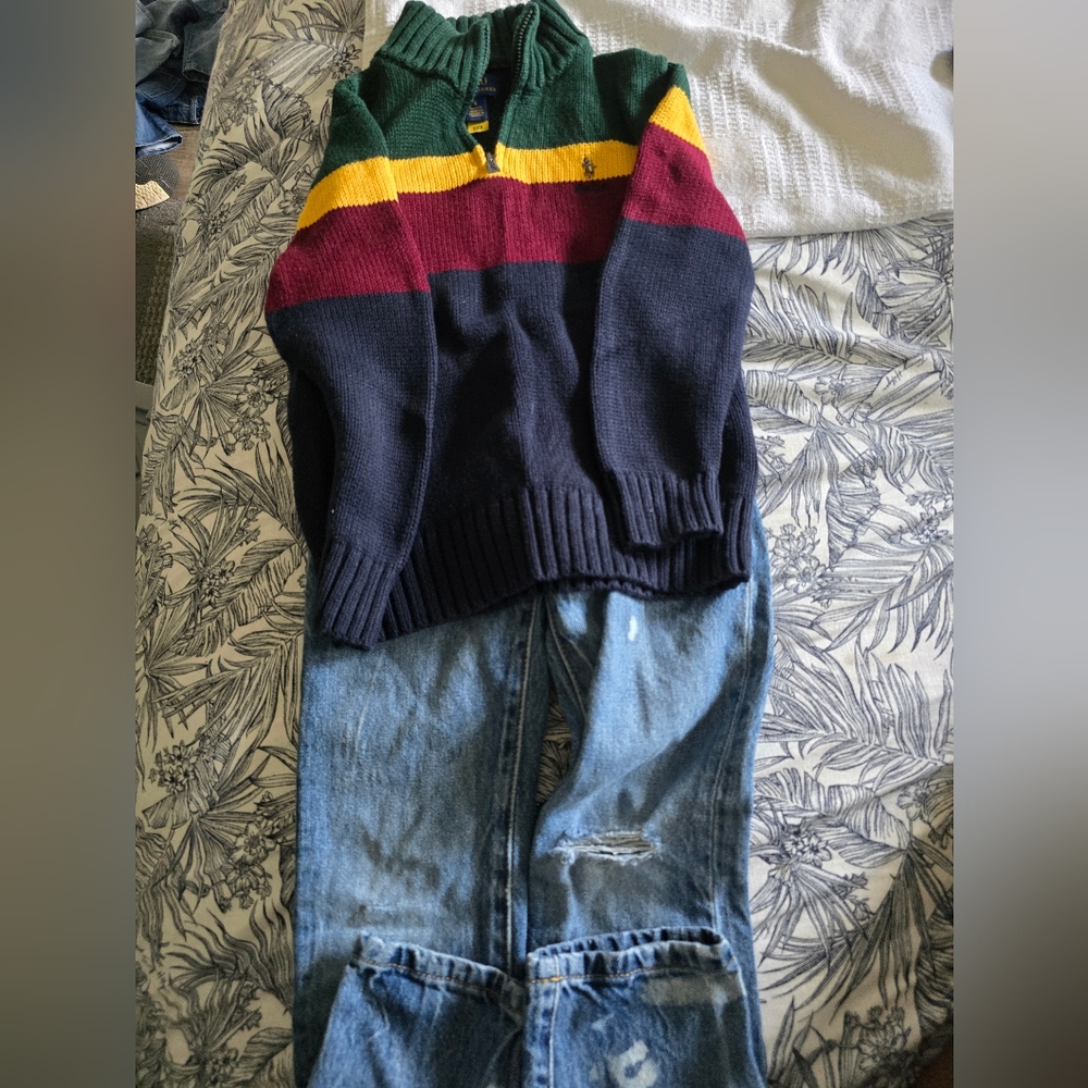 Polo Ralph Lauren Striped Sweater and Distressed Jeans Set
